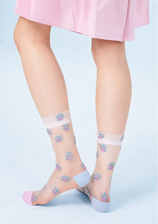 Sheer Pastel Floral Crew Socks