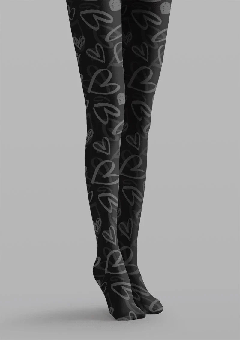 Black Heart Sheer Tights Hosiery Pantyhose