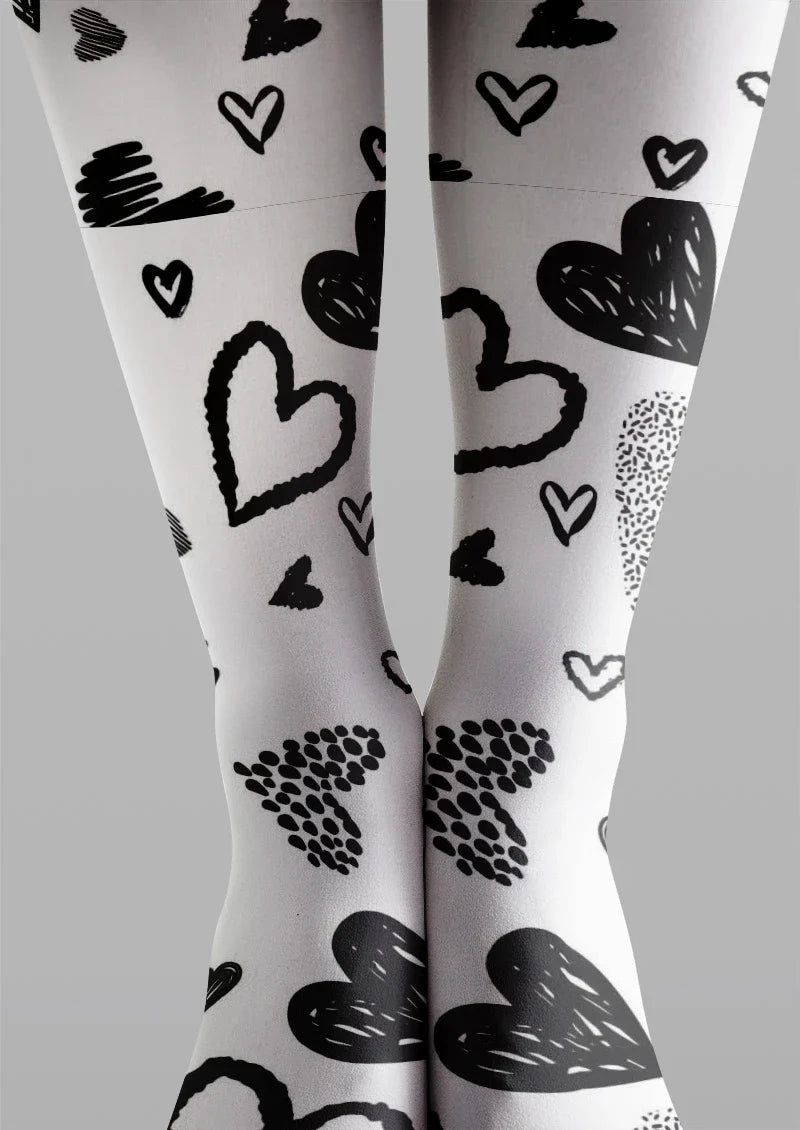 White Heart Sketch Tights Hosiery Pantyhose