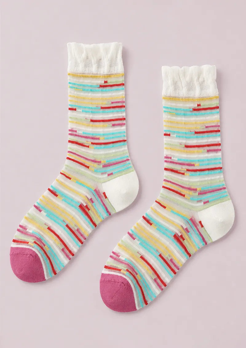 Sheer Rainbow Stripe Crew Socks