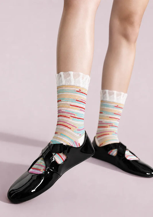 Sheer Rainbow Stripe Crew Socks