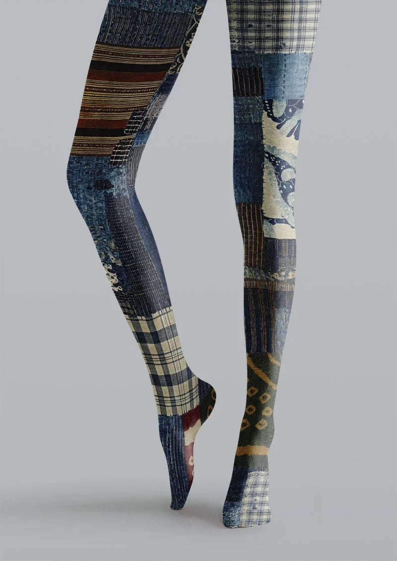 Patchwork Quilt Denim Tights Hosiery Pantyhose