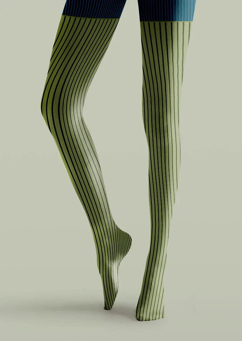 Olive Vertical Striped Tights Hosiery Pantyhose
