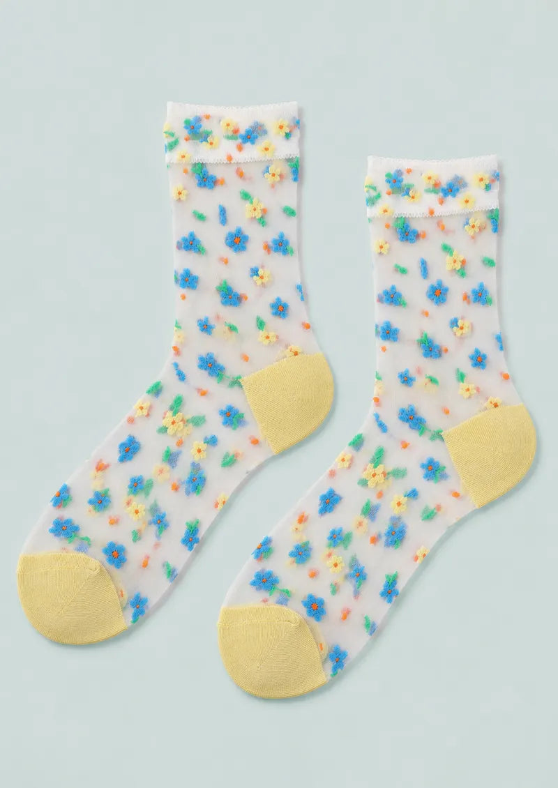 Sheer Meadow Floral Crew Socks