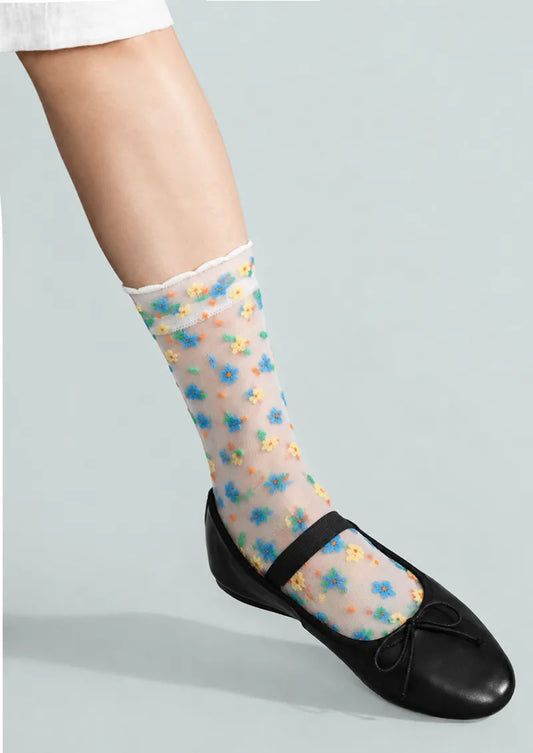 Sheer Meadow Floral Crew Socks