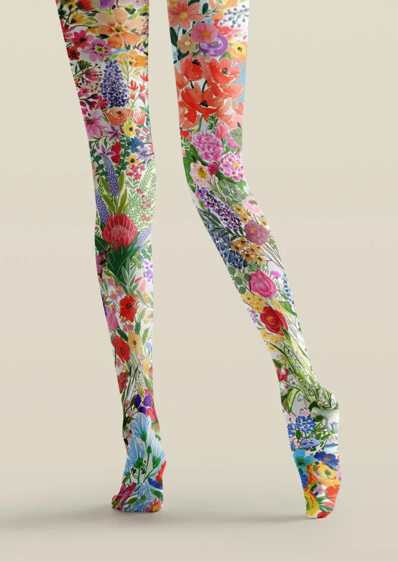 Colorful Abstract Garden Tights Hosiery Pantyhose