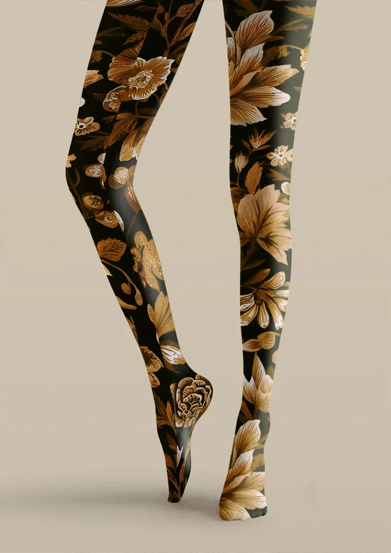 Brown Floral Tights Hosiery Pantyhose