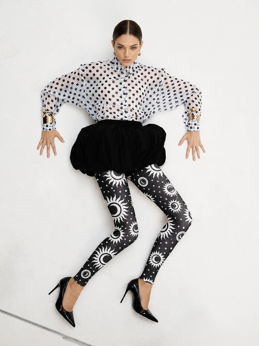Celestial Sun Moon Print Footless Tights Hosiery Leggings