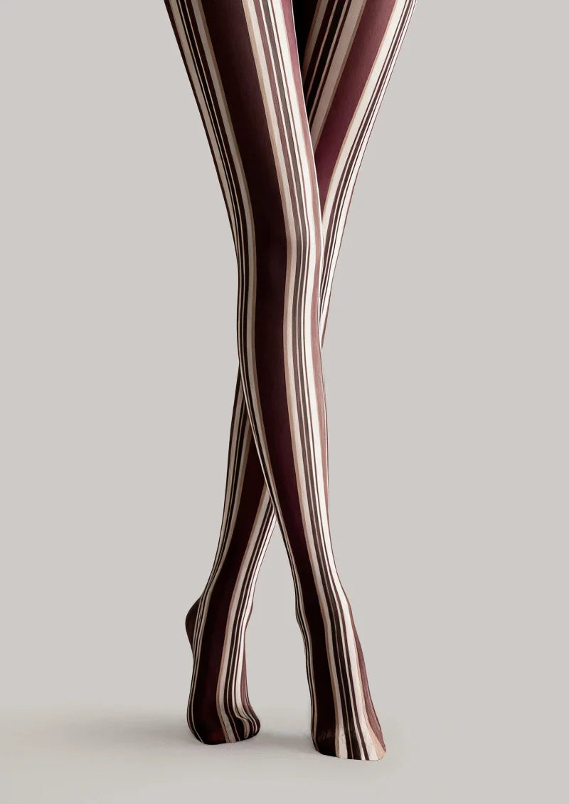 Mocha Vertigo Striped Tights Hosiery Pantyhose