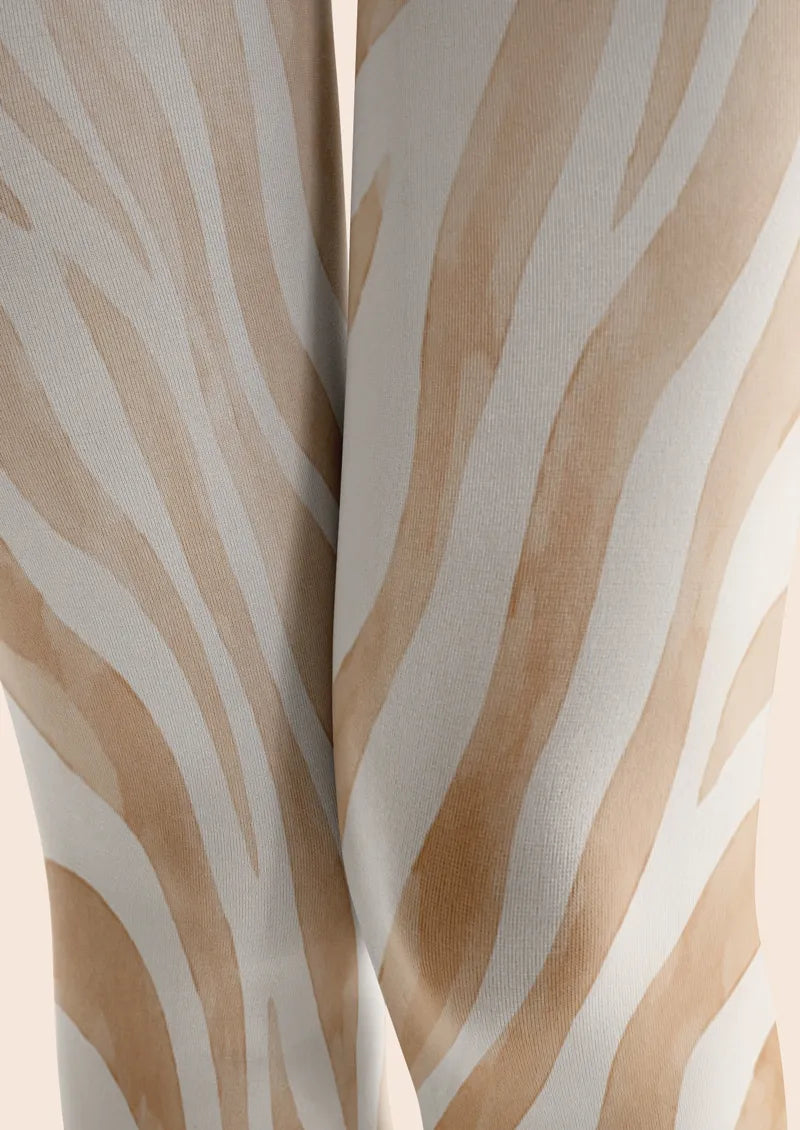 Neutral Zebra Stripe Animal Print Tights Hosiery Pantyhose