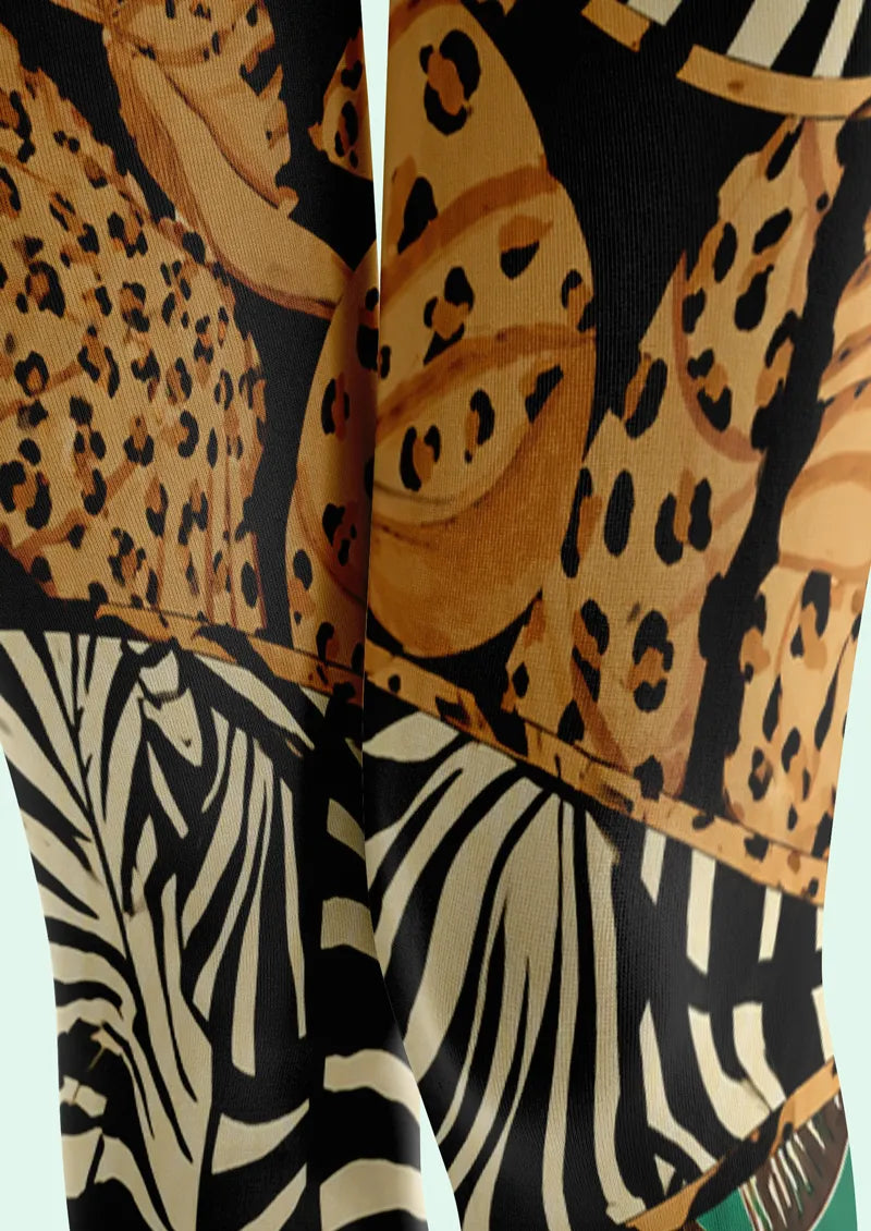 Leopard Zebra Baroque Patchwork Tights Hosiery Pantyhose