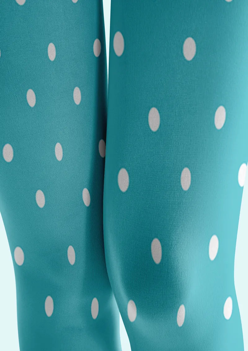 Turquoise White Polka Dot Print Tights Hosiery Pantyhose