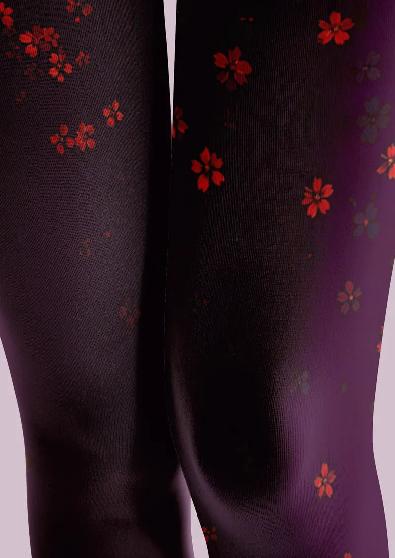 Purple Red Blossom Tights