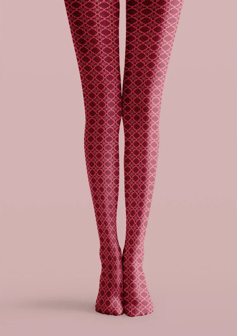 Crimson Quatrefoil Pattern Tights Hosiery Pantyhose