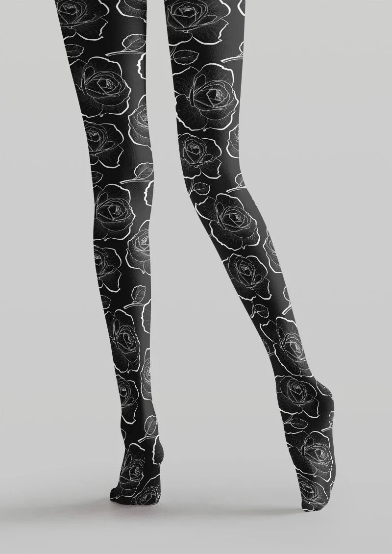 Floral Rose Print Tights Hosiery Pantyhose