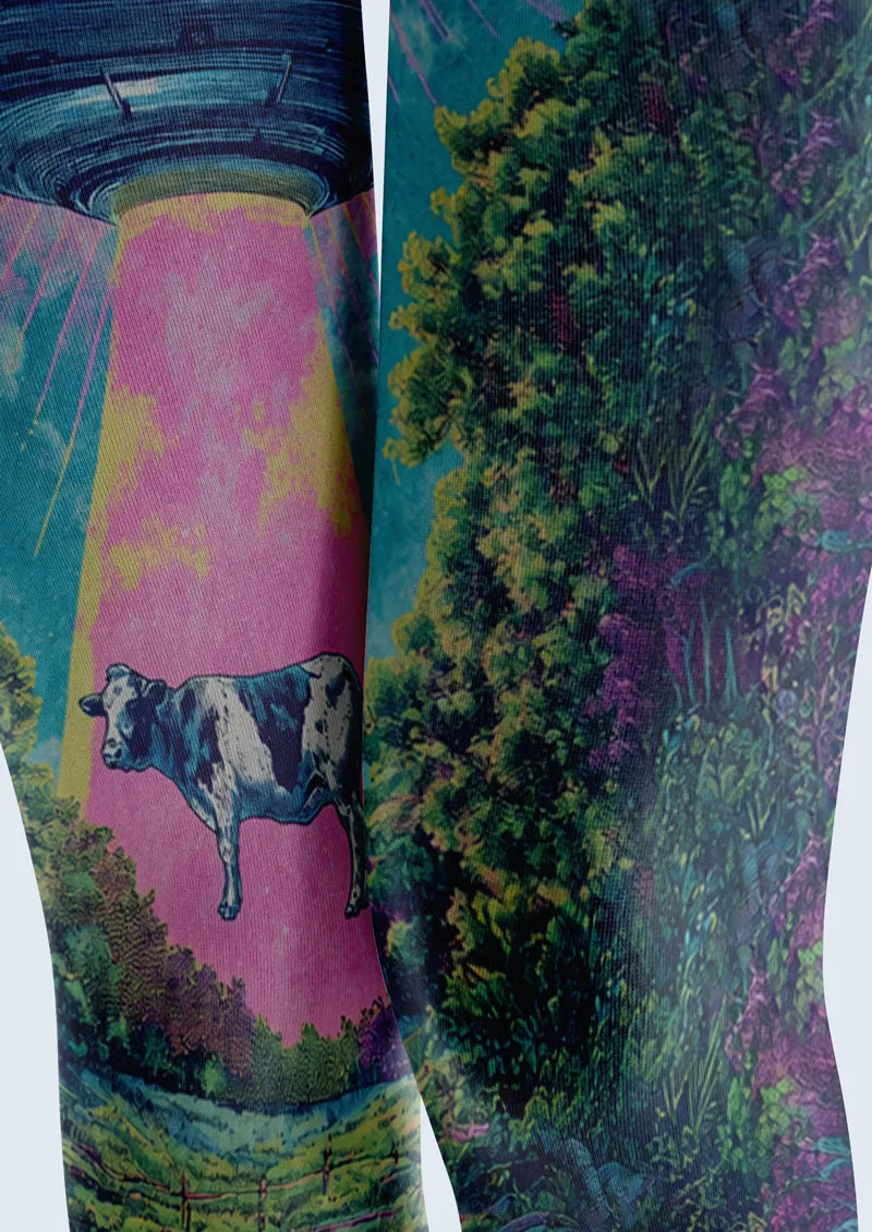 Blue UFO Cow Abduction Tights