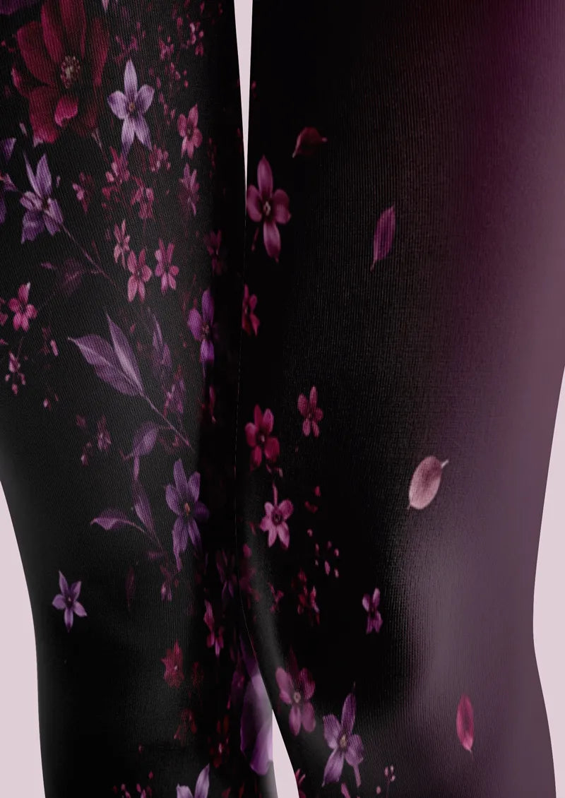 Black Purple Blossom Tights