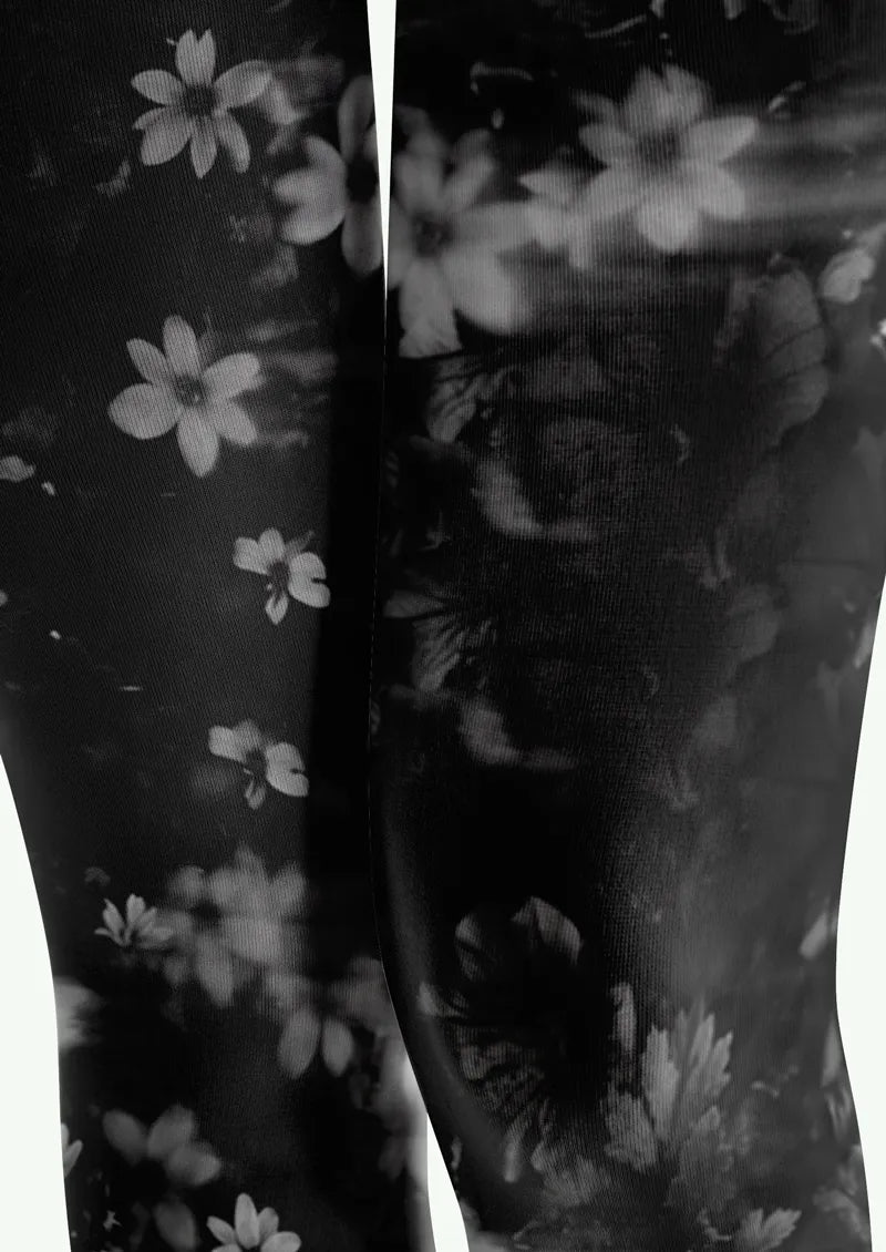 Black White Floral Tights