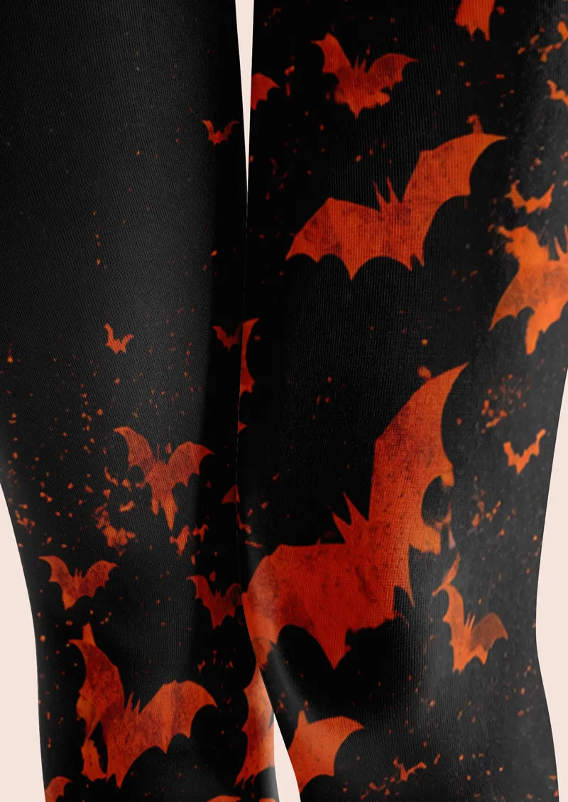 Black Orange Bat Tights