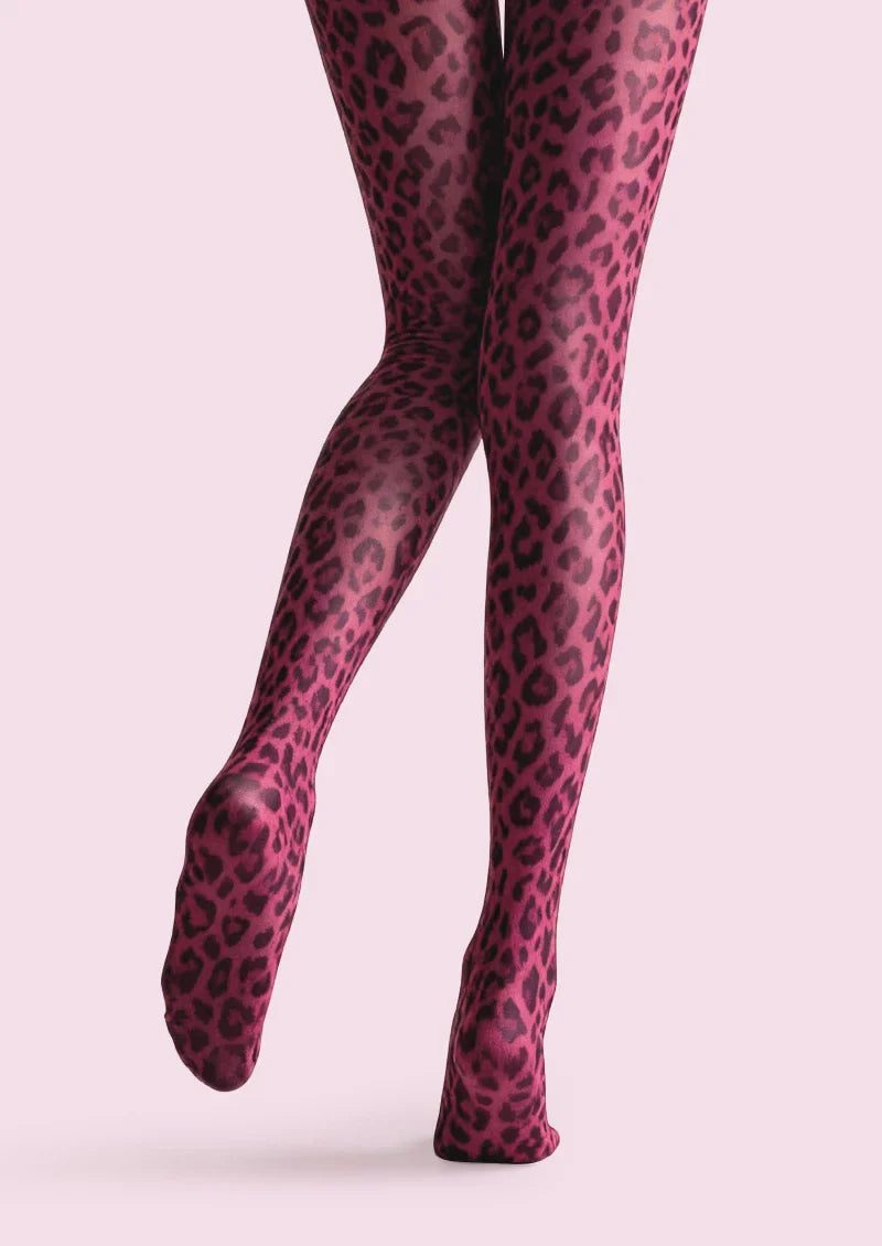 Crimson Panther Leopard Print Tights Hosiery Pantyhose