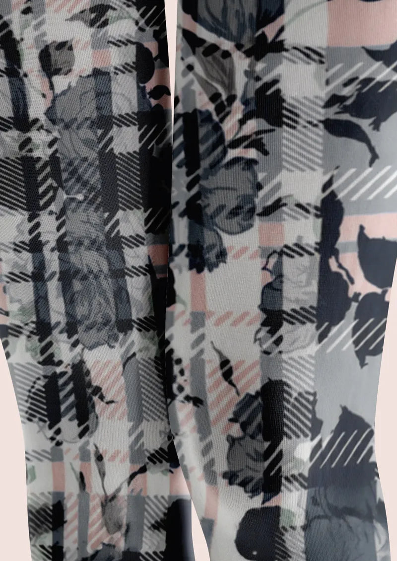 Gray Plaid Floral Tights