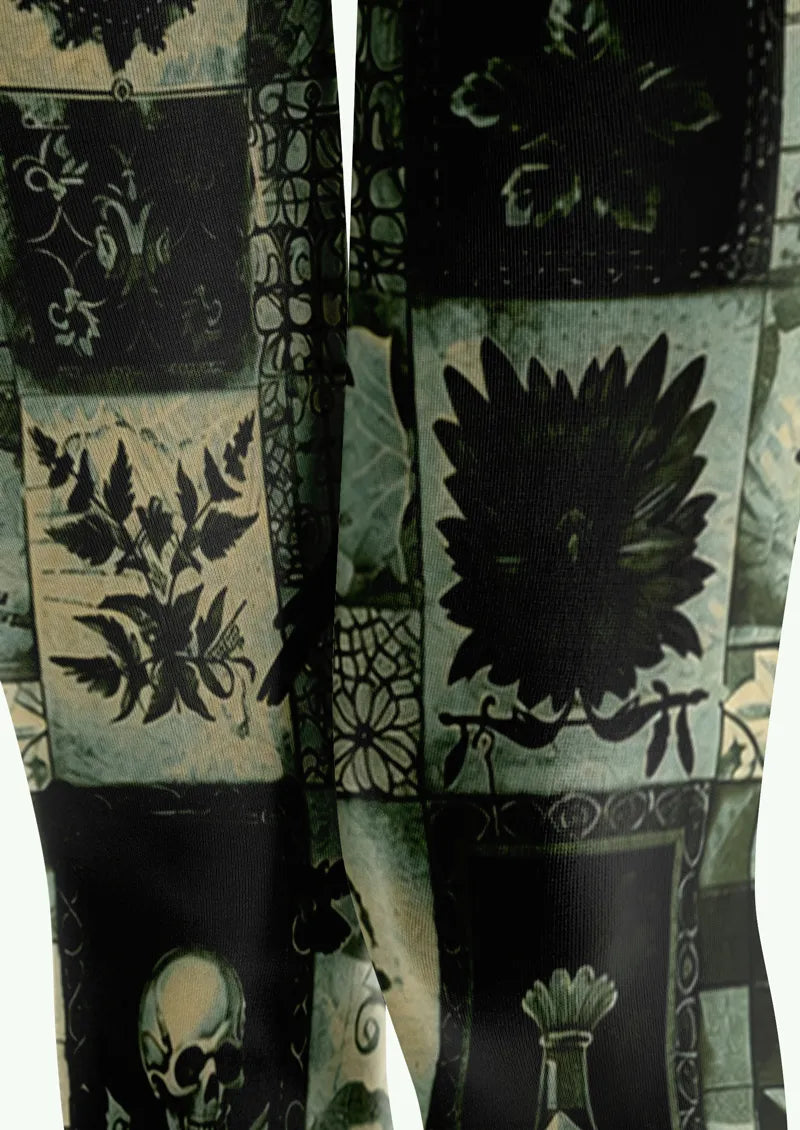Green Skull Patchwork Tights