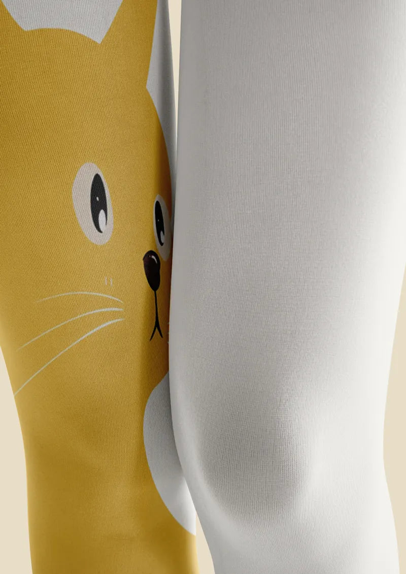 White Yellow Cat Duet Tights