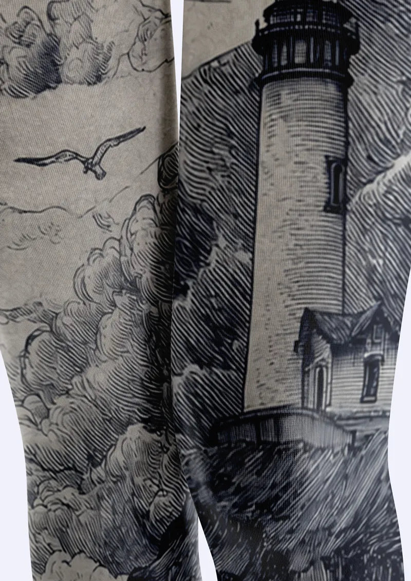 Gray Lighthouse Seascape Tights