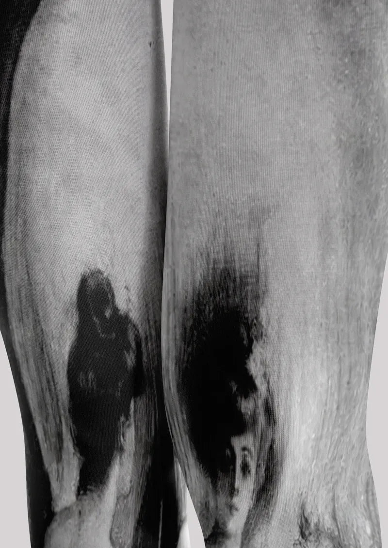 Black and White Painterly Portrait Print Tights Hosiery Pantyhose