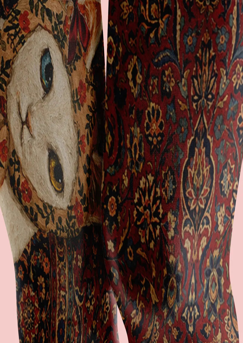 Two-Tone Black and White Cat Tapestry Print Tights Hosiery Pantyhose