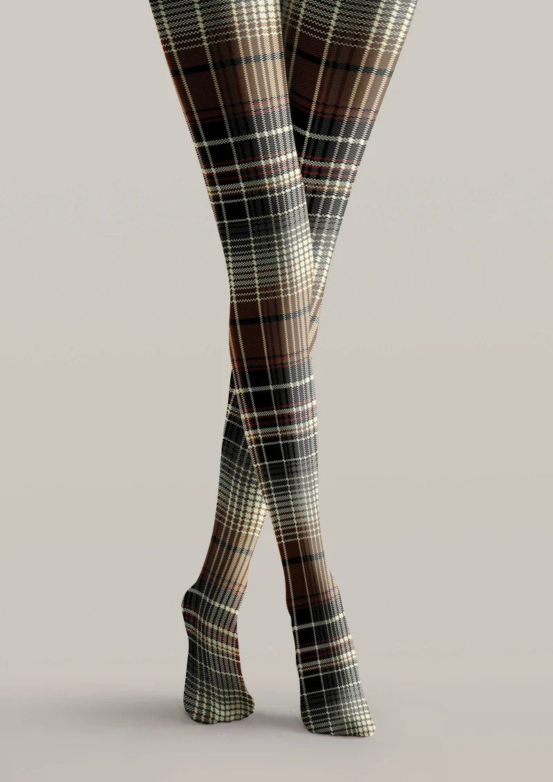 Brown Warm Plaid Tights Hosiery Pantyhose