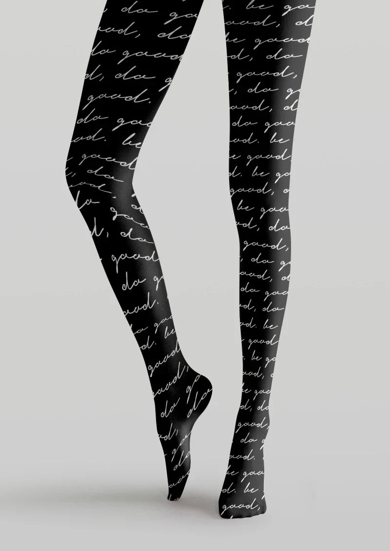 Black Script Letter Tights Hosiery Pantyhose