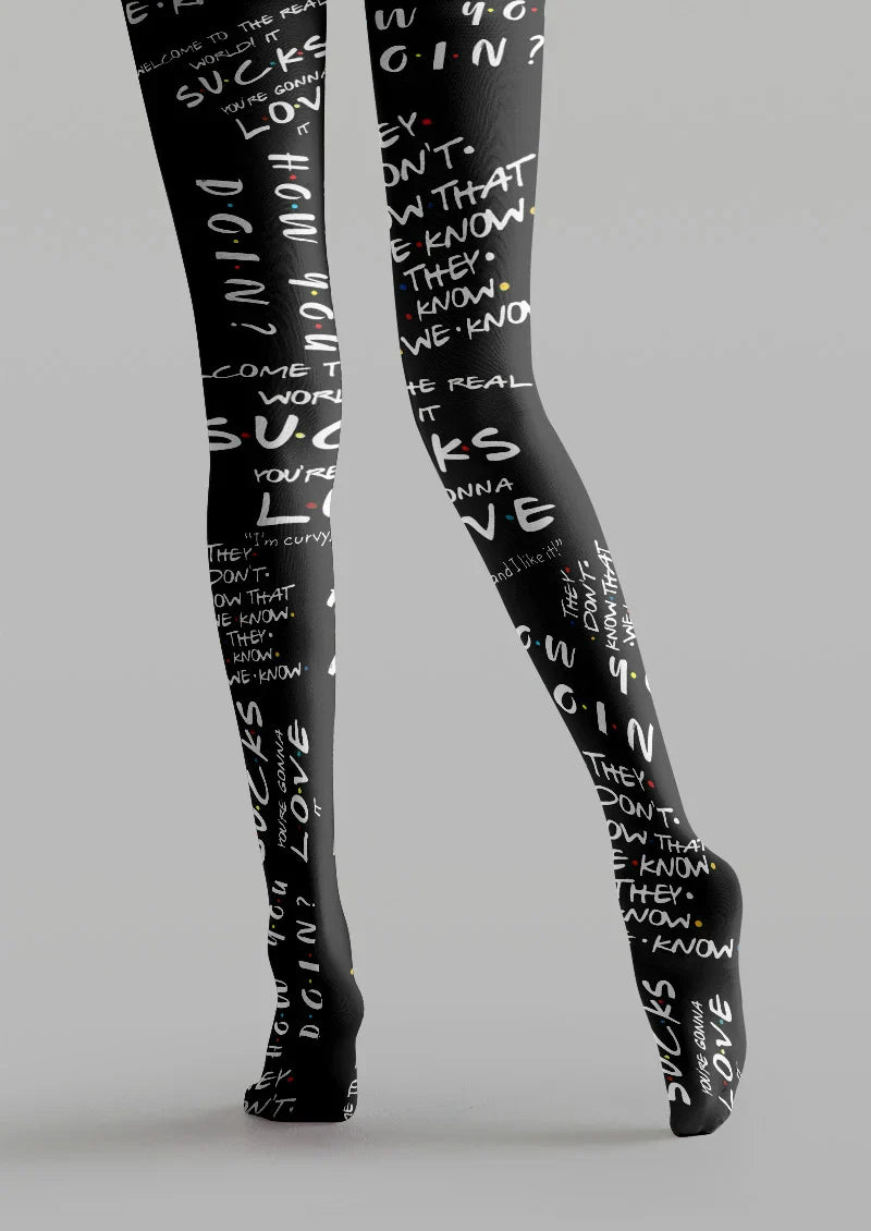 Handwritten Typography Graphic Tights Hosiery Pantyhose