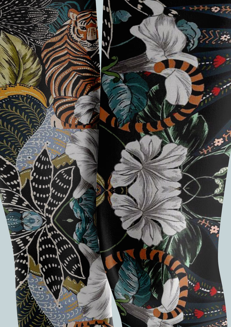 Black Floral Tiger Jungle Tights Hosiery Pantyhose