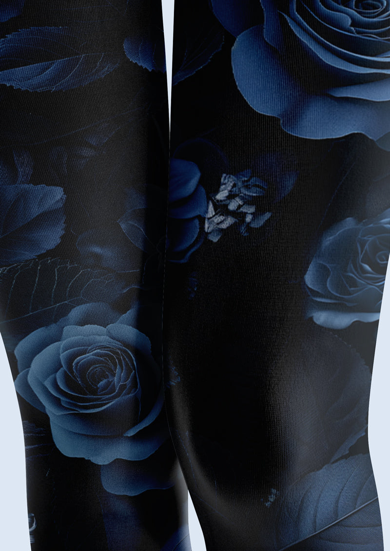 Dark Blue Rose Tights Hosiery Pantyhose
