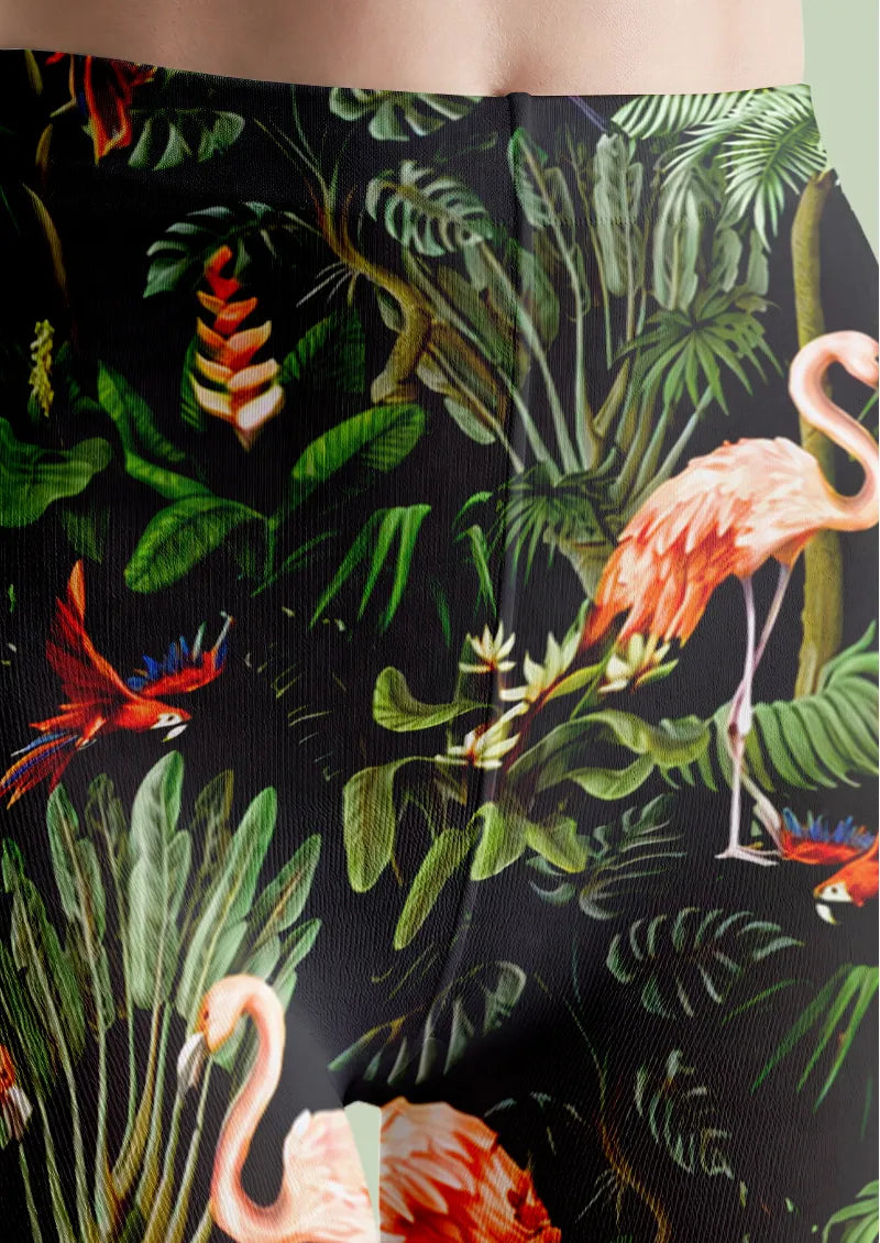 Black Tropical Rainforest Bird Tights Hosiery Pantyhose