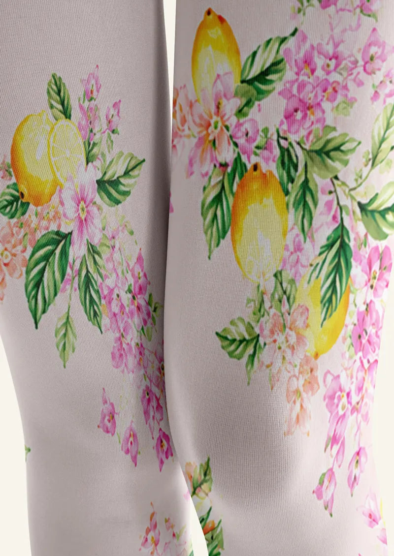 Lemon Garden Floral Print Footless Tights Hosiery Leggings