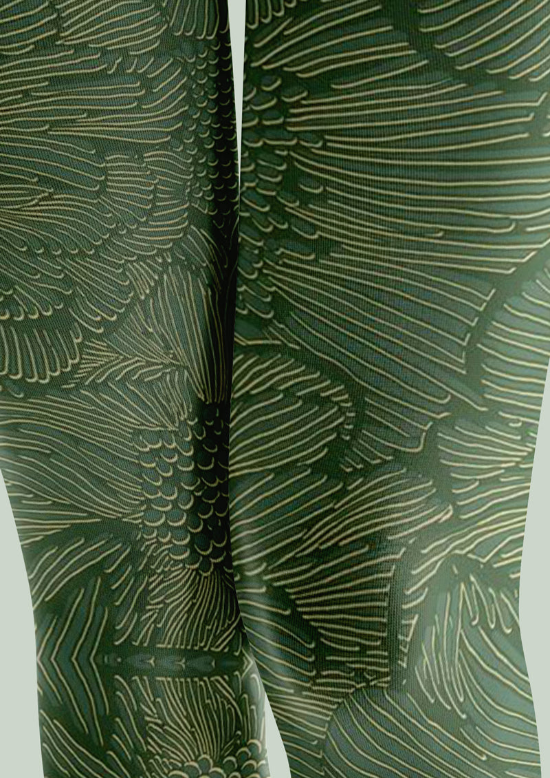 Green Botanical Pattern Tights Hosiery Pantyhose