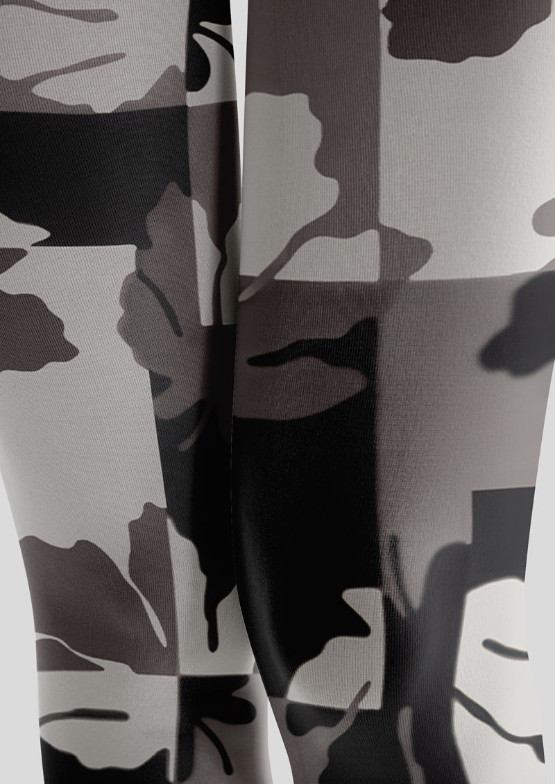 Black White Leaf Patchwork Tights Hosiery Pantyhose