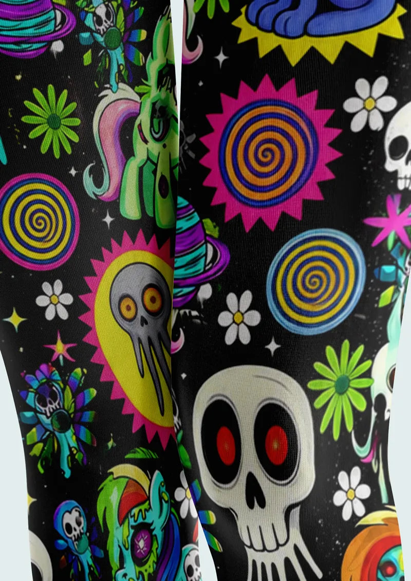 Psychedelic Alien Skull Graphic&Artistic Footless Tights Hosiery Leggings