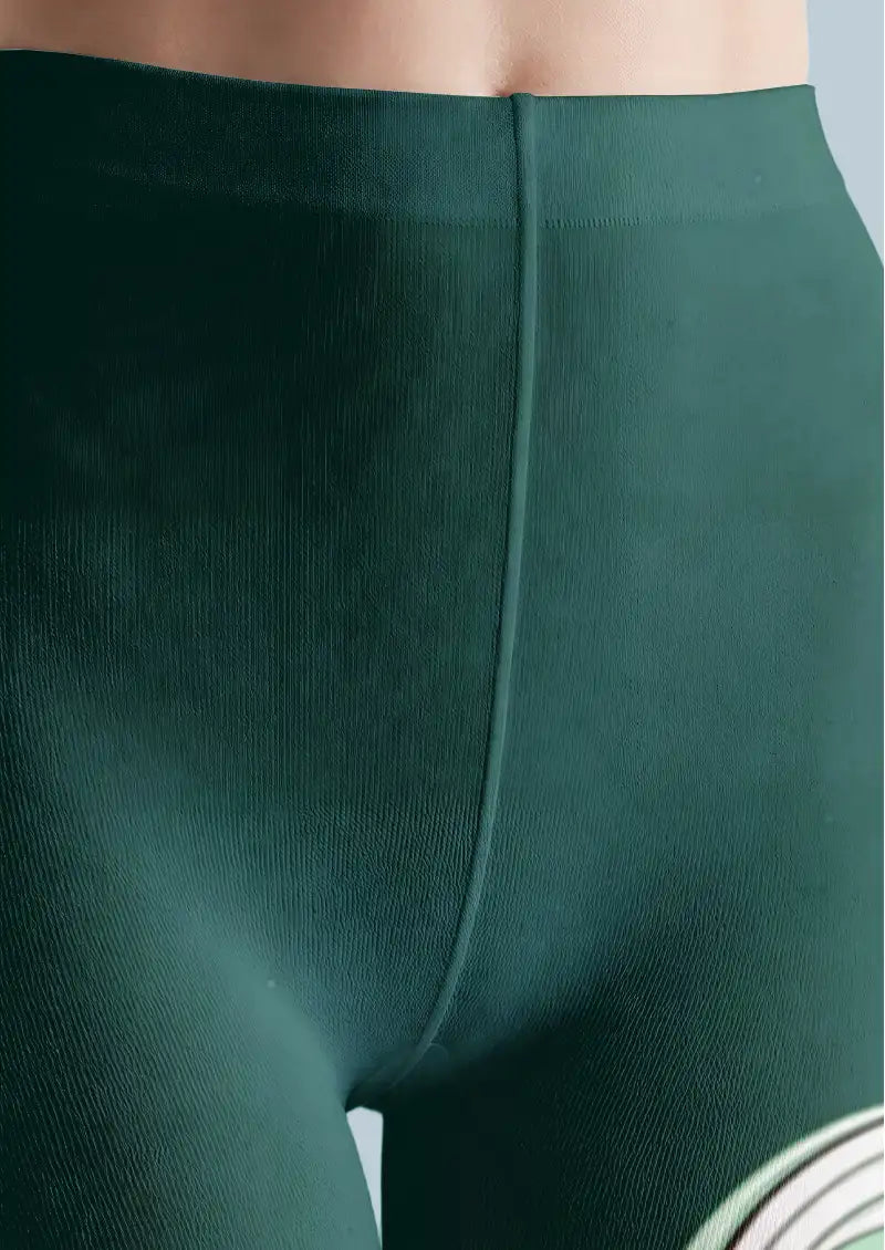 Emerald Ribbon Crane Graphic Tights Hosiery Pantyhose