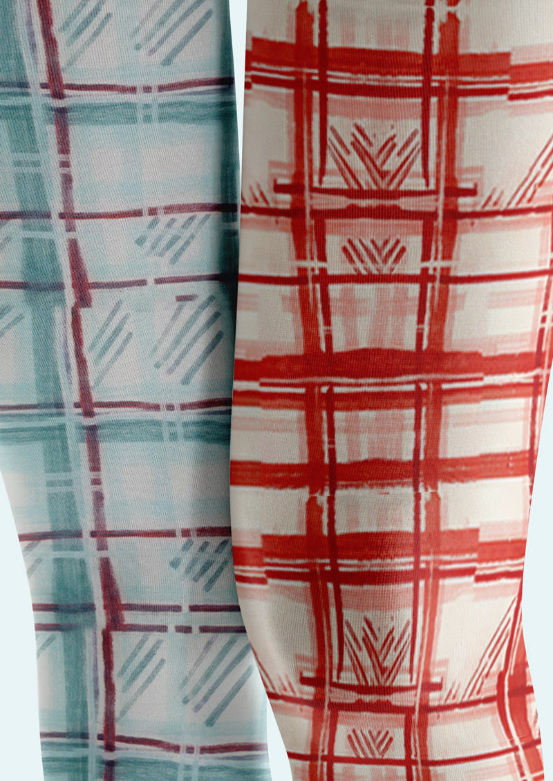 Red Blue Plaid Printed Tights Hosiery Pantyhose
