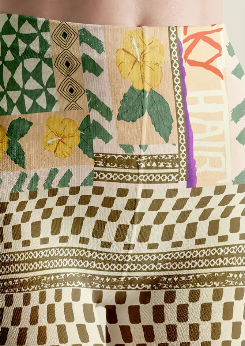 Boho Patchwork Folk Print Tights Hosiery Pantyhose