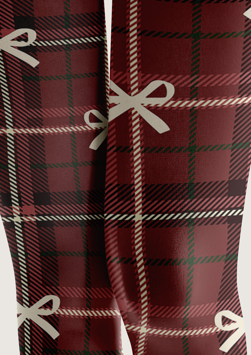 Red Plaid Bow Tights Hosiery Pantyhose
