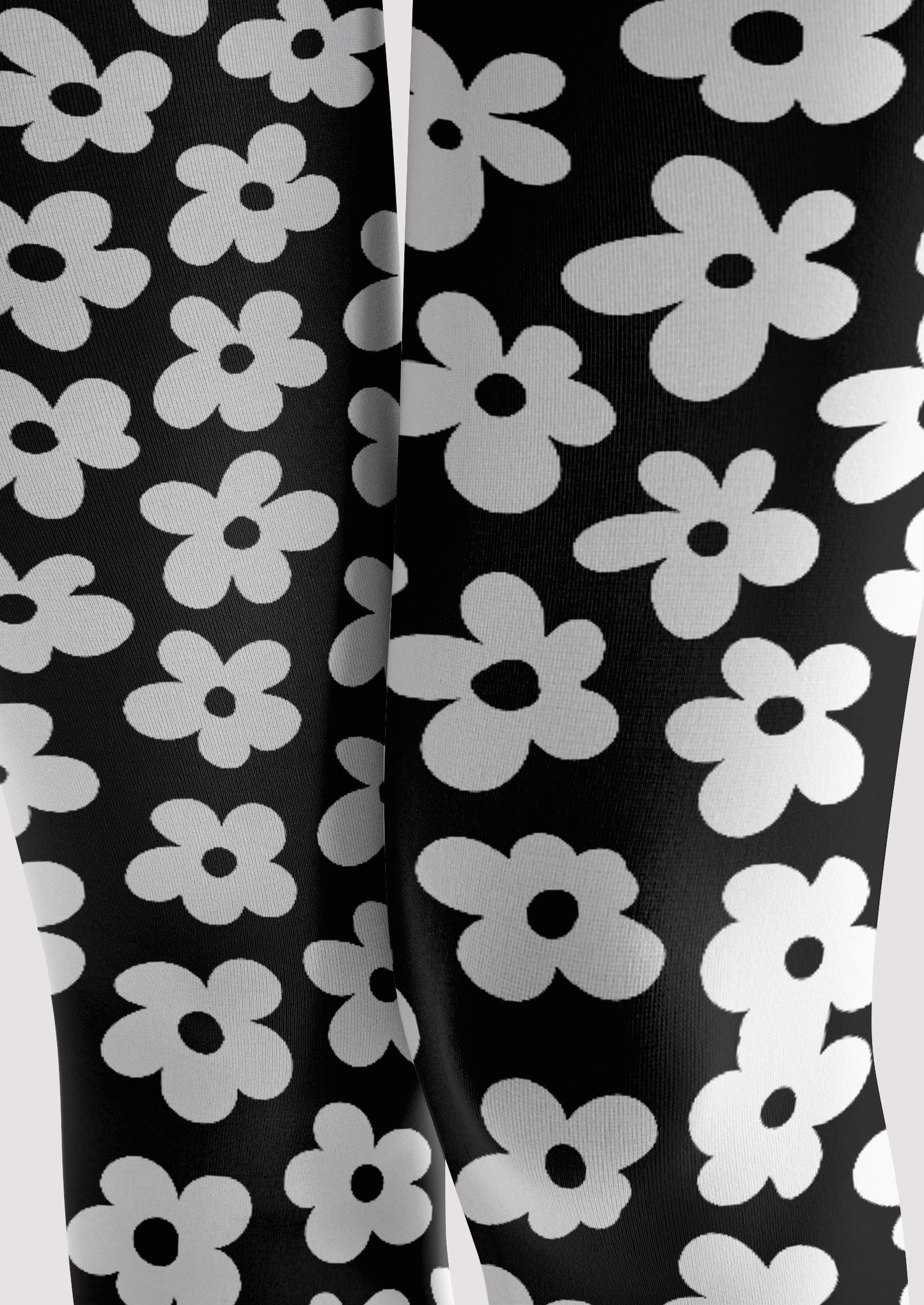 Black White Daisy Tights Hosiery Pantyhose