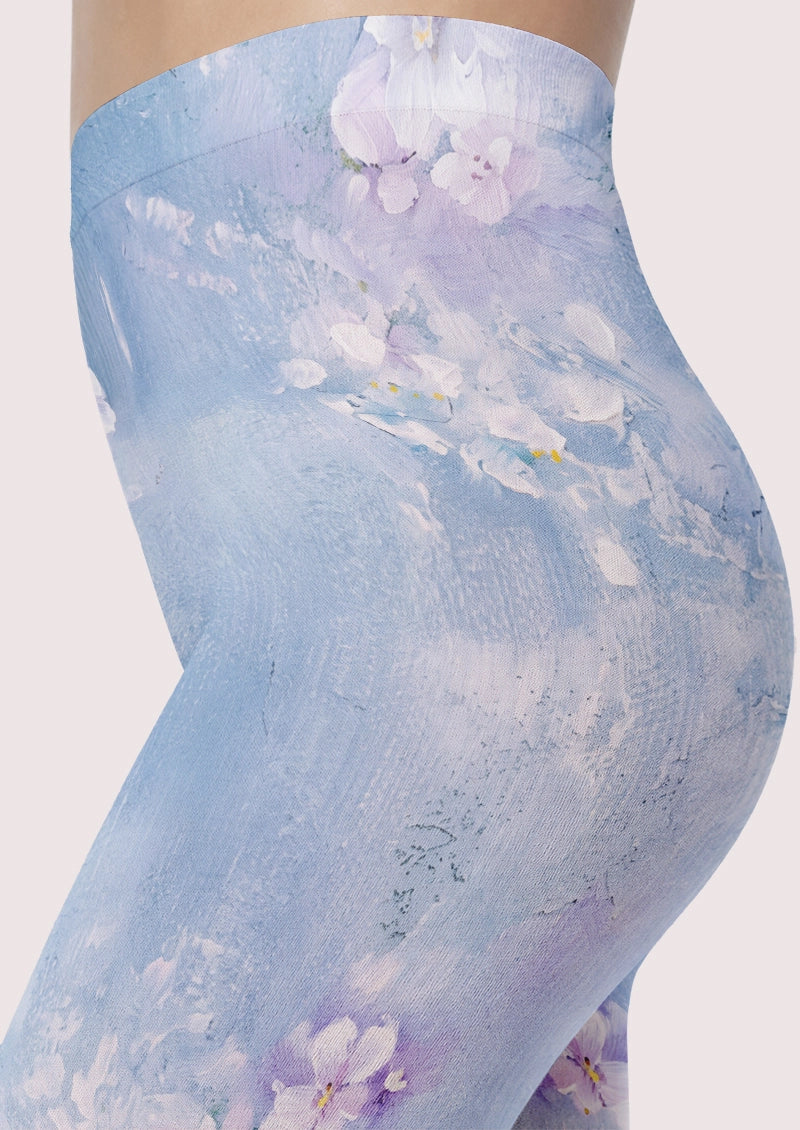 Blue Watercolor Blossom Footless Tights