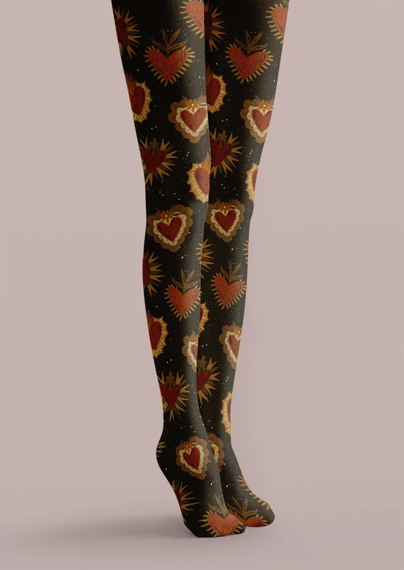 Retro Heart Flame Tights Hosiery Pantyhose