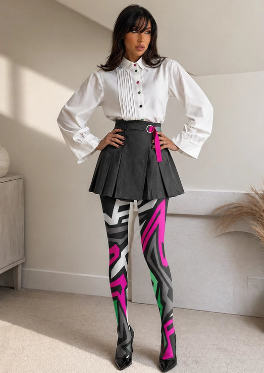 Neon Geometric Asymmetric Tights Hosiery Pantyhose