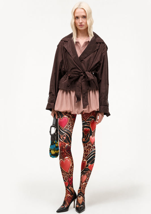 Black Leopard Heart Print Tights Hosiery Pantyhose