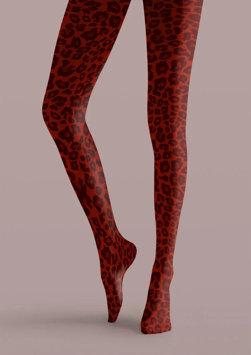 Red Leopard Print Tights Hosiery Pantyhose